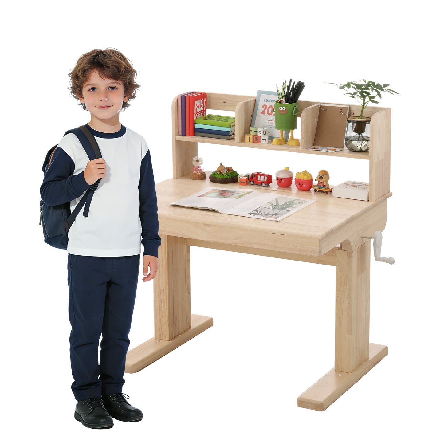 Children's Table, Height-adjustable Solid Wood Children's Desk, Foldable Tabletop 0 -43 , Storage Space, Safety Certified, For Children From 6 Years Of Age