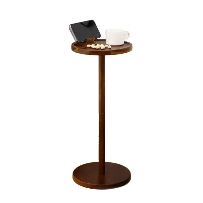 Wooden Round Side Table With A Phone Holder Small Floor-standing Table For Home Use