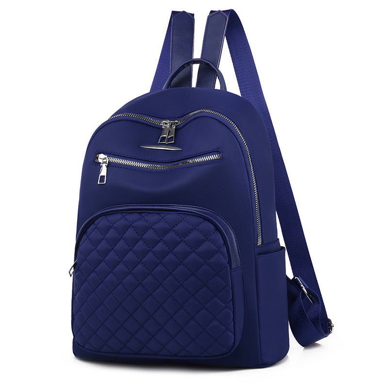 Womens Korean-style Solid-color Casual Oxford Cloth Backpack