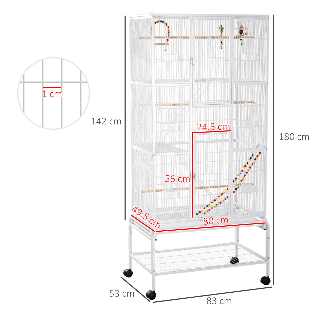 PawHut Large Bird Cage Budgie Cage 3 Tier Aviary With Stand Wheels, Toys, Ladders, Shelf For Canaries, Finches, Cockatiels, Parakeets - White
