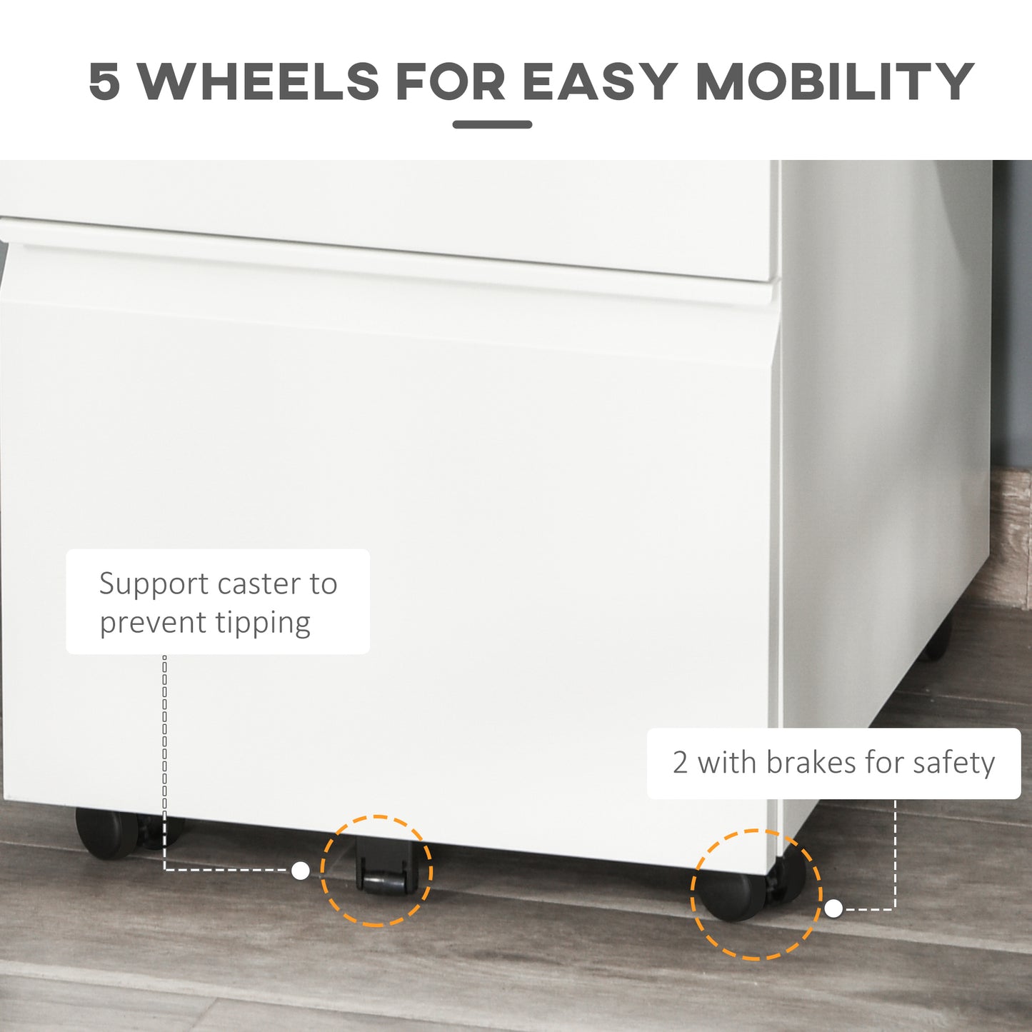 Vinsetto 3 Drawer Filling Cabinet, Mobile Metal File Cabinet With Anti-tilt Design For Letter, A4, Legal Size, White
