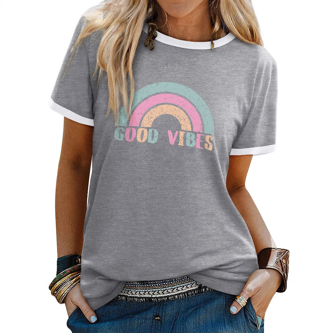 Womens Minimalist Printed Fashion Casual Short-sleeve