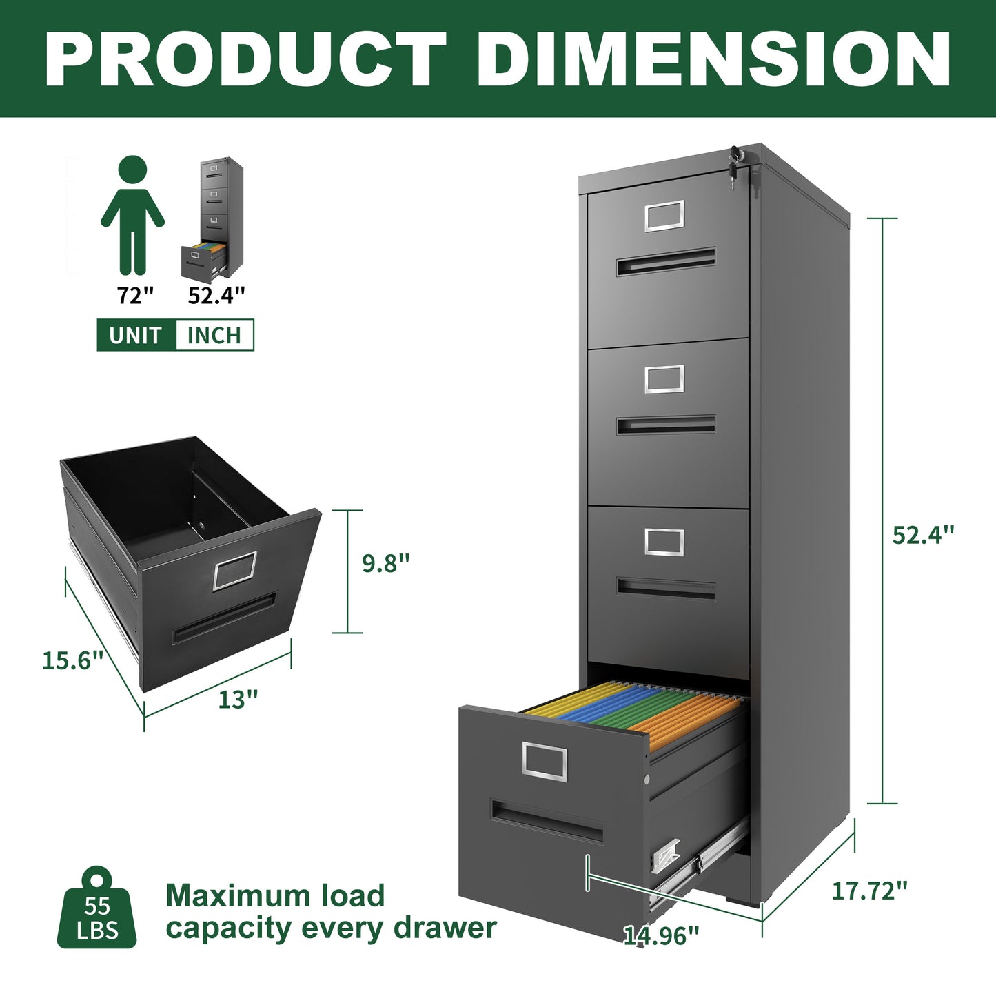 4 Drawer File Cabinet With Lock Metal Vertical File Cabinet Office Home, A4 Legal Letter Size Narrow File Cabinet Locked,Assembly Required