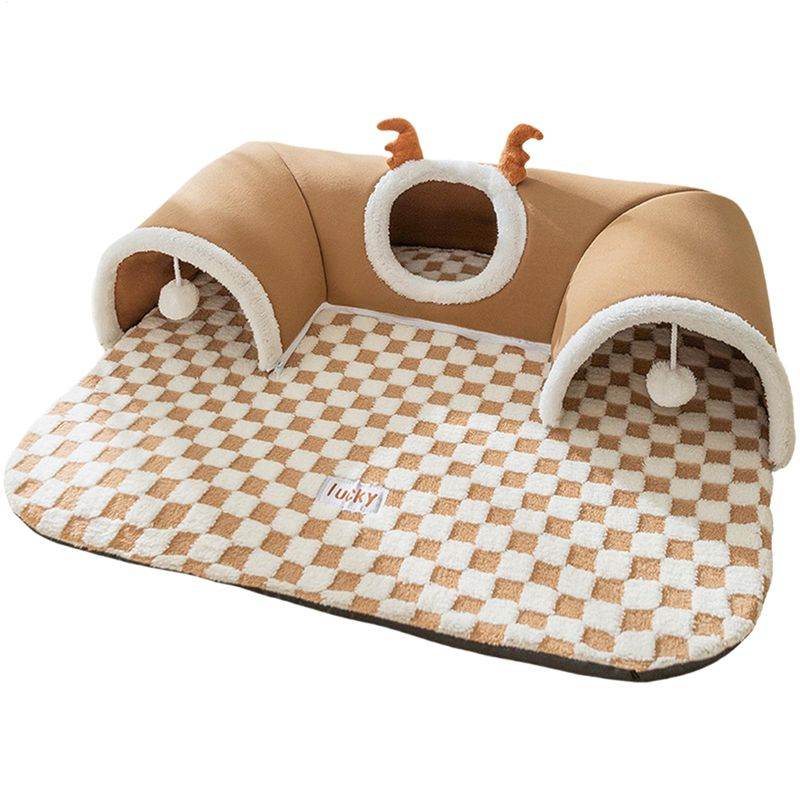 Cat Tunnel Bed Indoor,Cat Peekaboo Cave Bed For Multiple Cats,Kitty Tube With Balls Toys,Removable Small Dog House Washable,Small Animal Tunnel For Kitty,Bunny