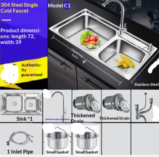 Large Single-basin Sink For Kitchen Dishwashing