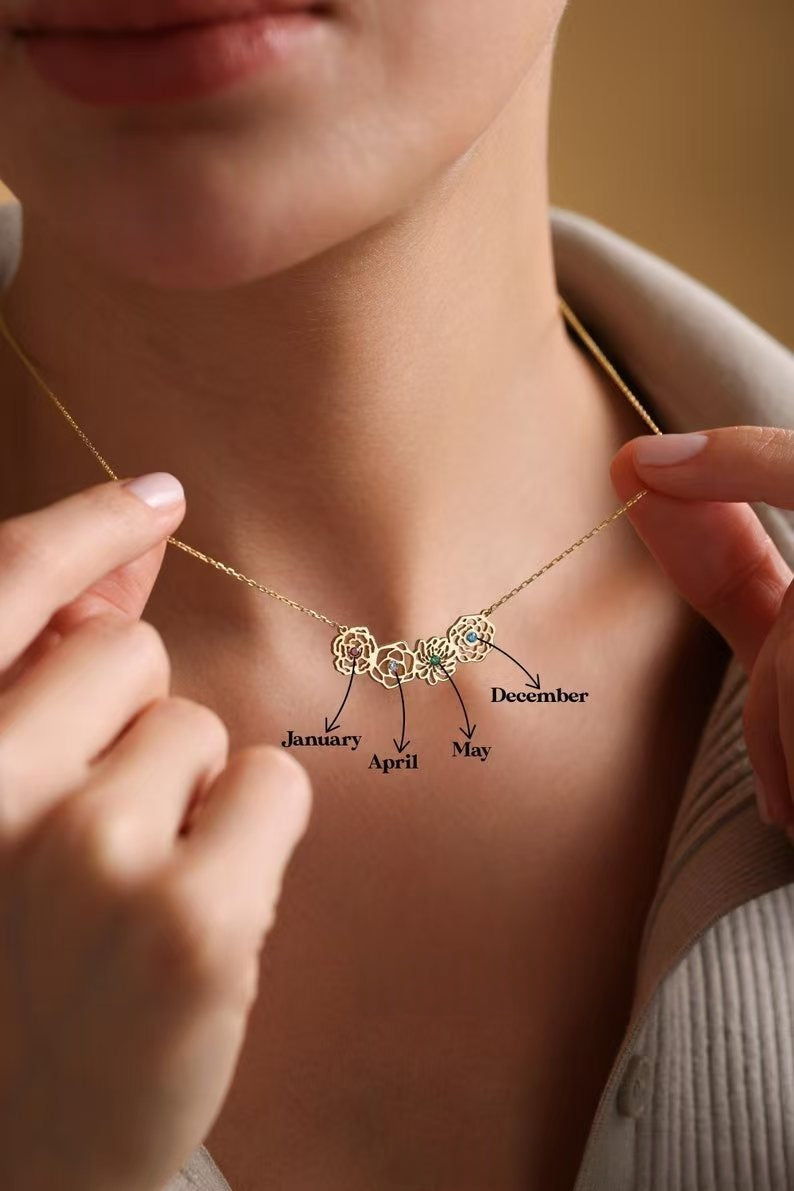 Fashion Birthstone Flowers Clavicle Chain Mother's Day