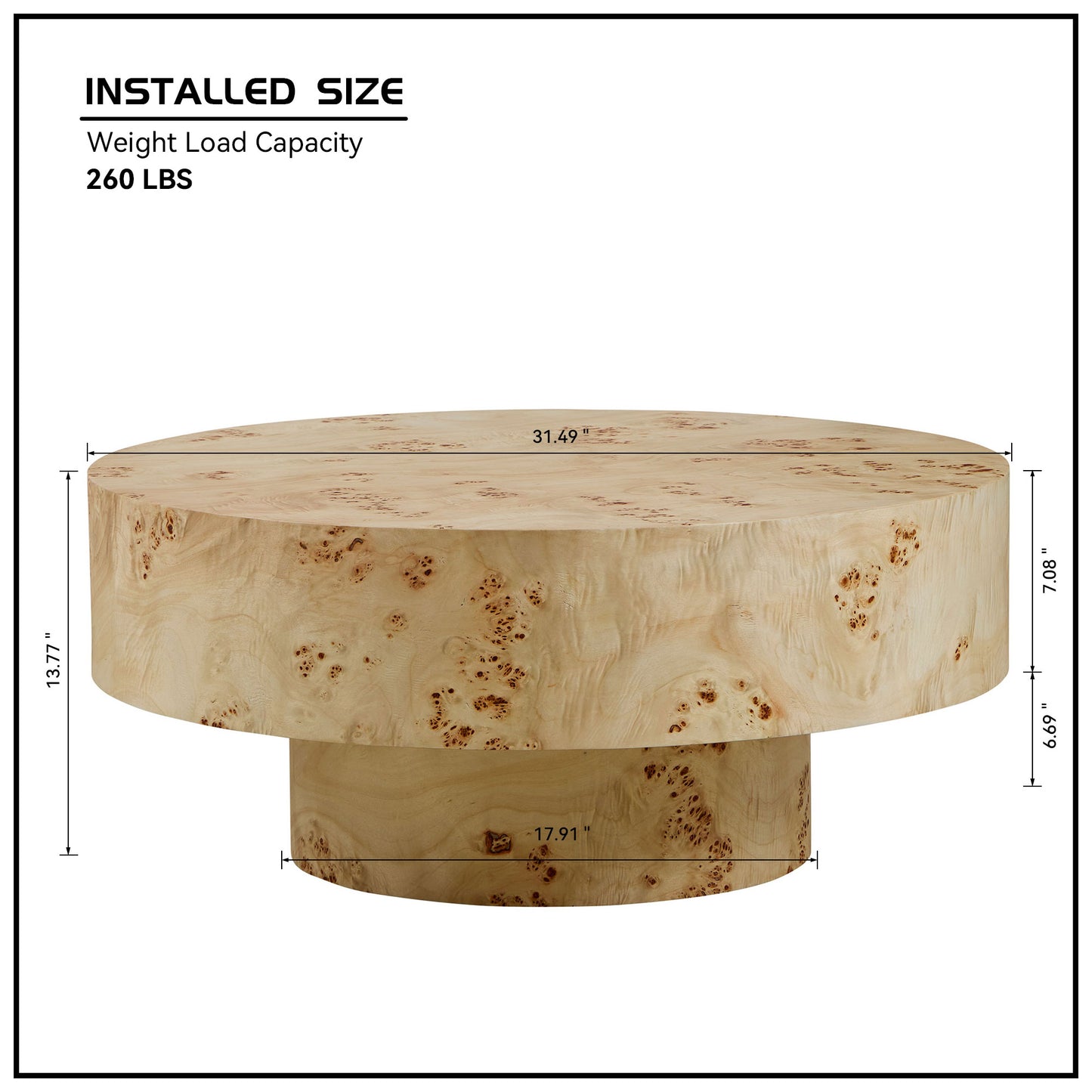 31.49 Mid Century Modern Round Wood Coffee Table With Burl Wood Veneer And Sturdy Pedestal For Living Room Office Apartment