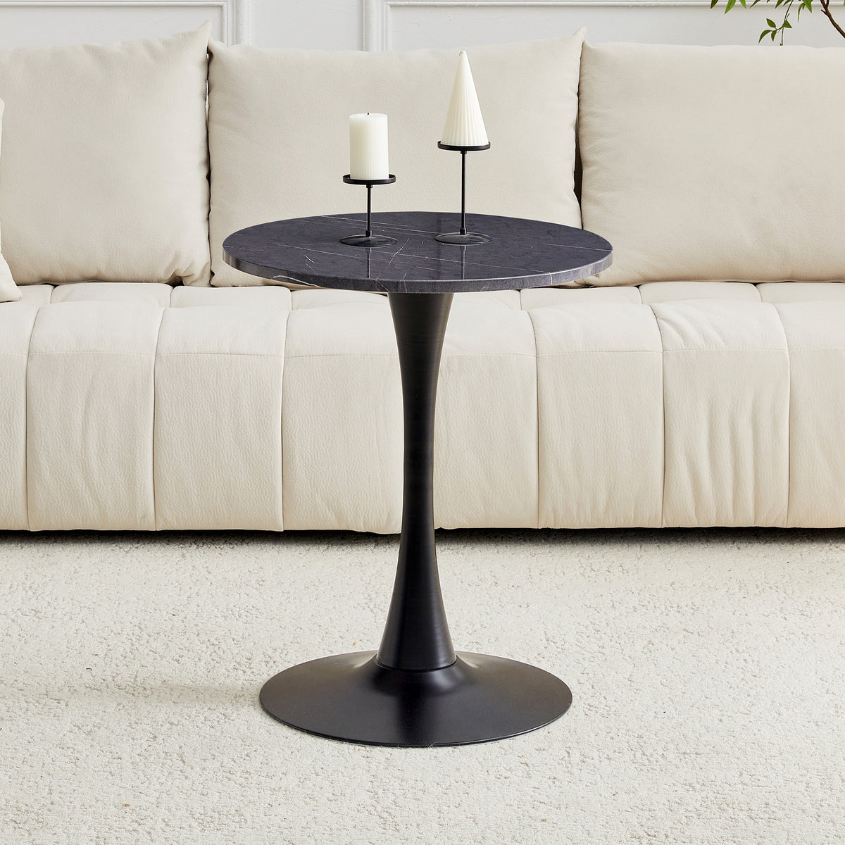 Round Dining Table, 23.6in Circle Tulip Table With Thickened Tabletop & Metal Pedestal, Mid Century Modern Bistro Table For Kitchen, Small Places, Living Room, Cafe Faux Marble