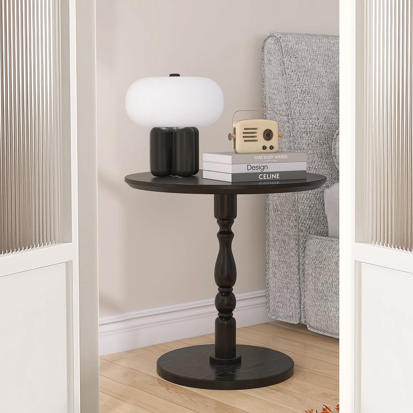 23 Black Accent Round Table, Round Side Table, Small Table For Small Spaces, Modern Accent Nightstand With Solid Wood Leg For Living Room, Bedroom, Corners, And Office Black
