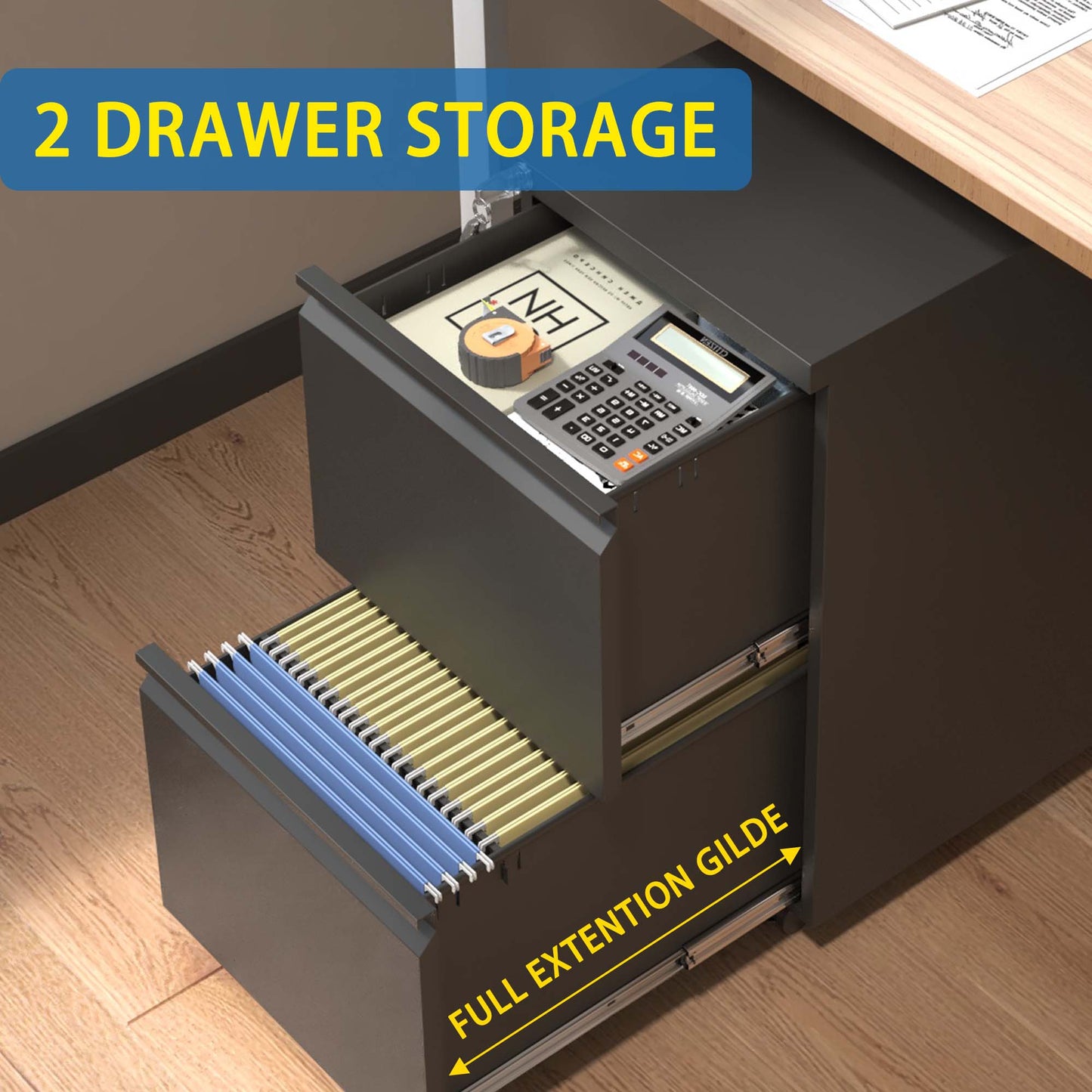 2 Drawer Metal Mobile File Cabinet, Rolling File Cabinet With Lock For Hanging Legal Letter A4 Size,Fully Assembled Except Wheels