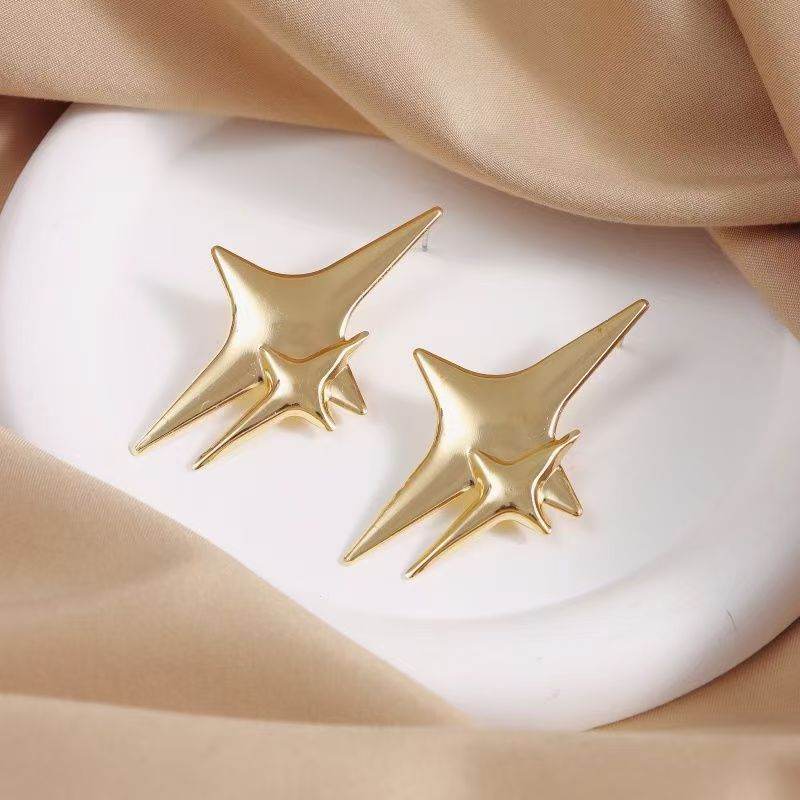 Korean Double Four-pointed Star Studs, Sweet Long Earrings For Daily Commute