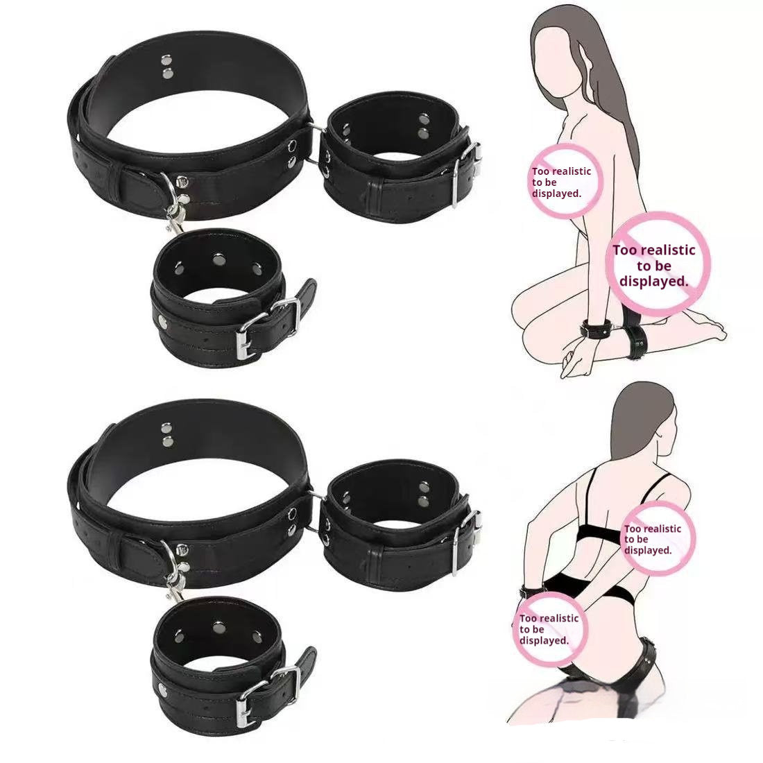 Adult Sex Toys SM Couples Bondage Set Including Handcuffs And Thighleg Restraints Made From Leather