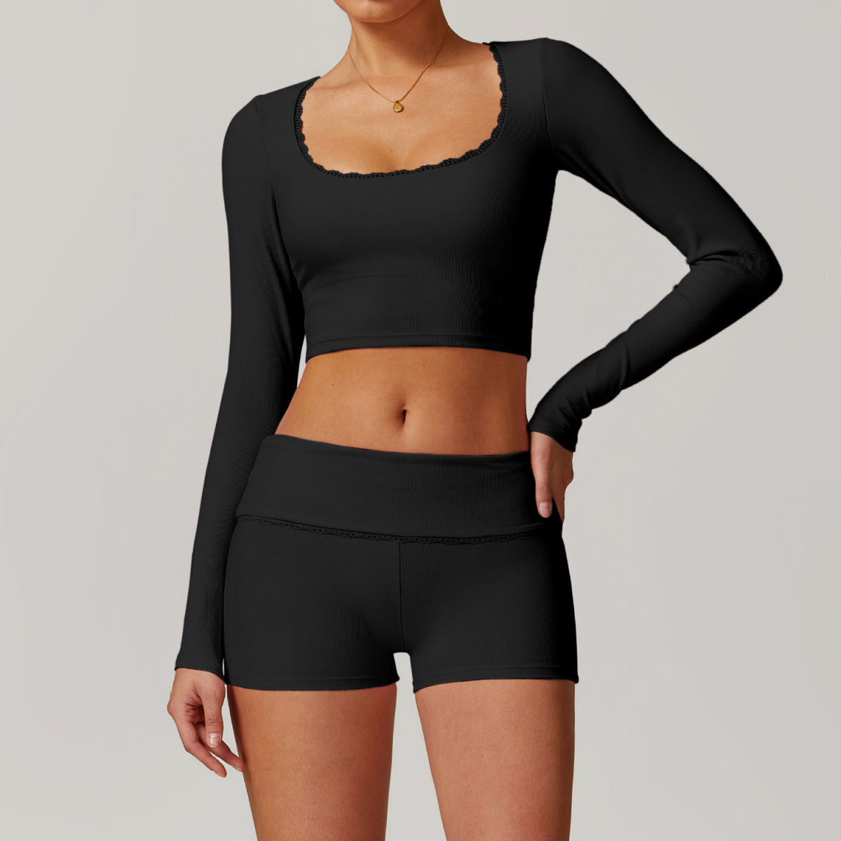 Threaded Tight Long-sleeved T-shirt Yoga Clothes Breathable Quick-drying Top Fitness Exercise