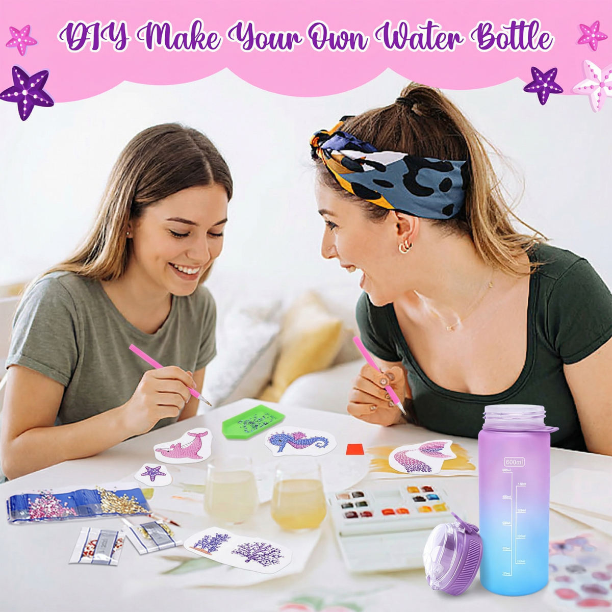 Mermaid Craft Kit With Drinking Cup & Keychain, 6 Sheets Of Stickers, Creative Gift Set For Adults, DIY Gift Idea For Birthday Party Decorations