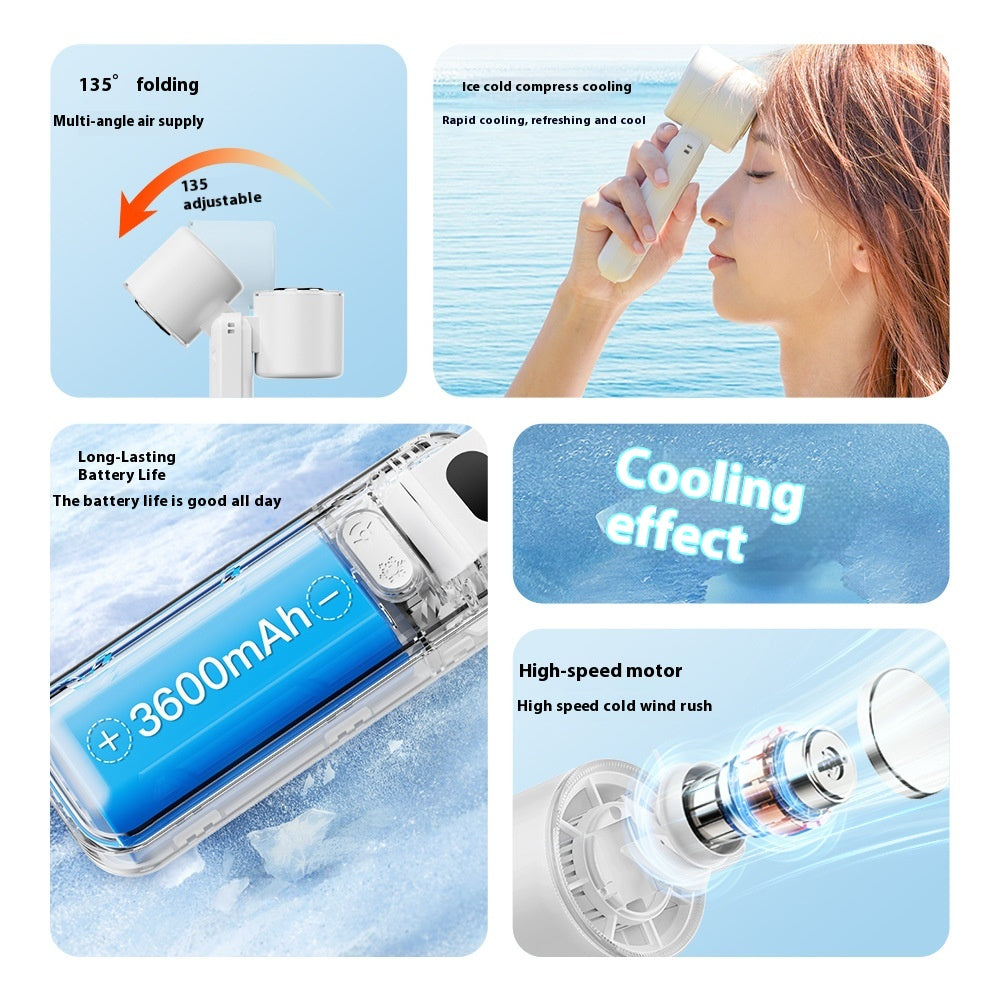 Foldable Rechargeable Outdoor Digital Display Ice Cooling Handheld Fan
