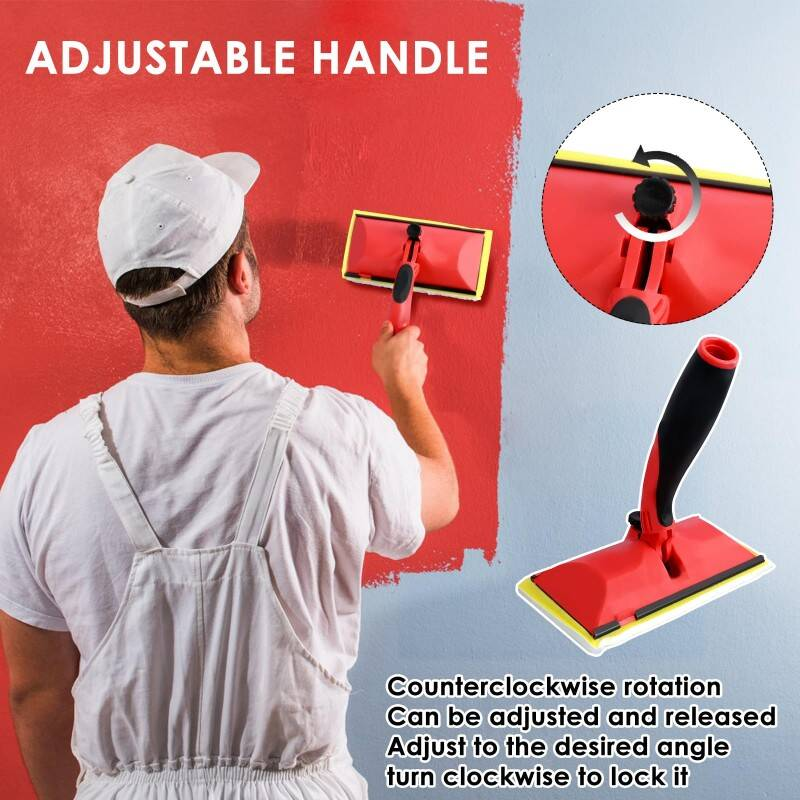 Paint Pad Set With Angled Head & 124cm Pole Multi-Angle Adjustable Paint Pads For Walls And Ceilings All-in-One Painting Tools Kit Inc. Corner Paint Pads, Tray & Decorating Tools For Flawless Edge