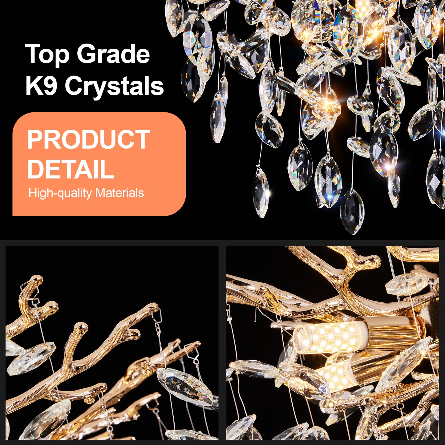 Modern Tree Branch Crystal Chandelier Luxury Gold Crystal Pendant Lighting 18 Contemporary 7-Light Chandeliers For Dining Room Kitchen Bedroom Living Room