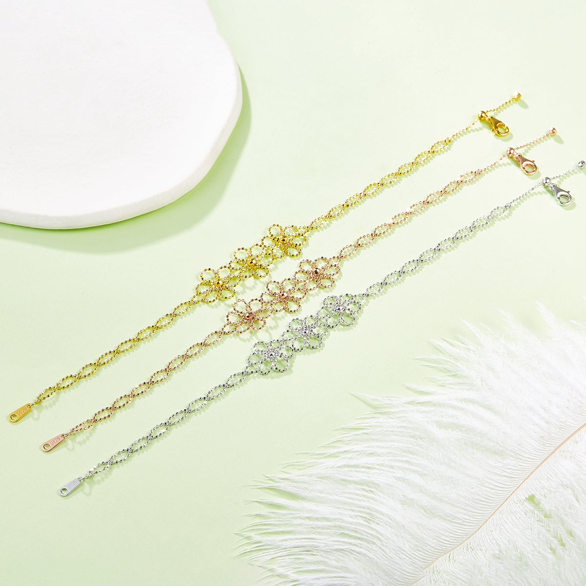 S925 Sterling Silver Hollow Flower Bracelet 20cm Adjustable 1.8g Lightweight 14mm Wide 3 Colors Platinum Plated Gift Box