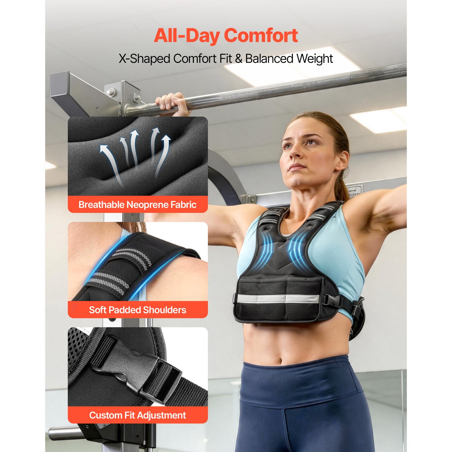 Adjustable Weighted Vest, 20-32 Lbs Comfortable X-Shape Body Weight Vest Set With 6 Weight Packs And Reflective Stripe, For Men Women, Workout Equipment For Strength Training Running Jogging