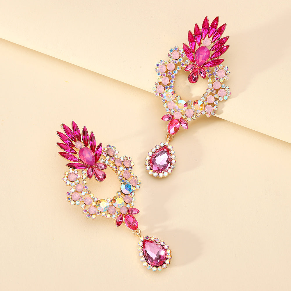 Luxury Full Rhinestone Teardrop Pendant Large Earrings Elegant Fashion Statement Jewelry Women Party Prom Wedding Accessories