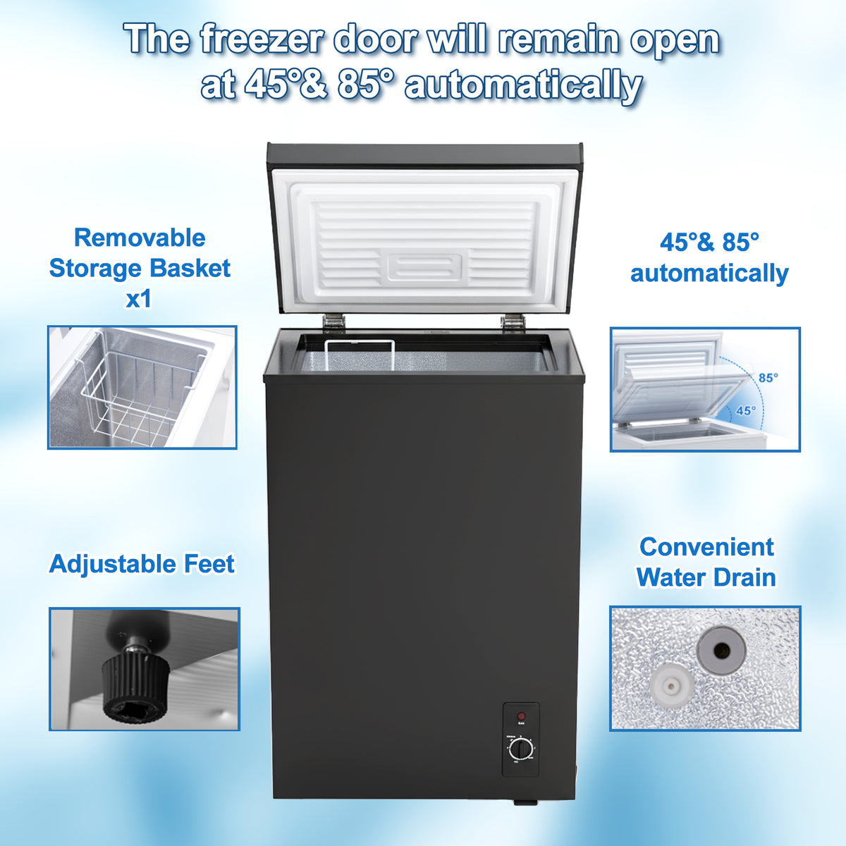 3.5 Cu.Ft Small Chest Freezer Compact Deep Freezer With 7-Level Temperature Control, Rapid Cooling, Energy Efficient & Quiet For Home, Garage, Apartment, And Kitchen, Black
