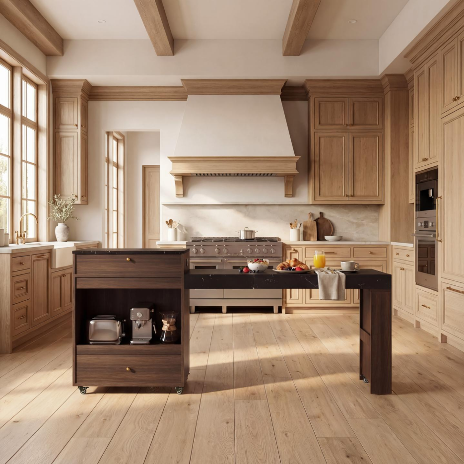78.8inch Rolling Kitchen Island With 3-Stage Extendable Dining Table Seats 6-8,Built-in Power Outlet, Ample Storage Drawers & Cabinets,Mobile On Wheels - High-Density MDF,Easy Assembly Walnut