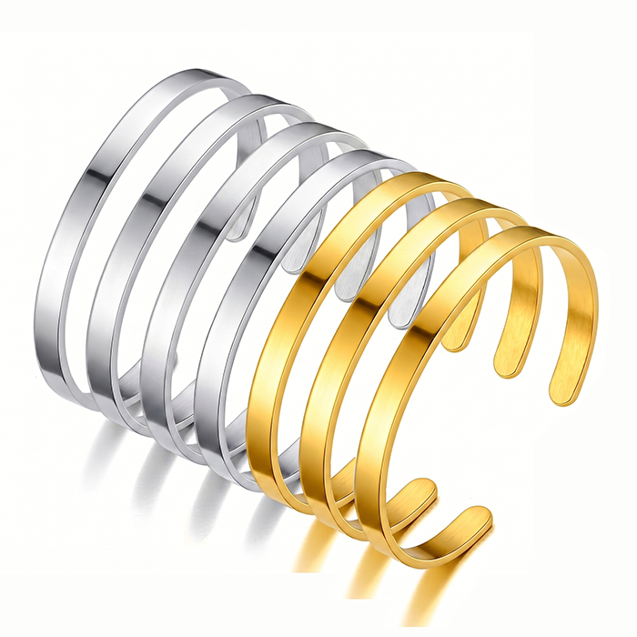 7Pcs Stackable Cuff Bangle Bracelets For Women, 18K Gold Plated Stainless Steel Plain Open Bangle Set, Minimalist Layering Jewelry Gift