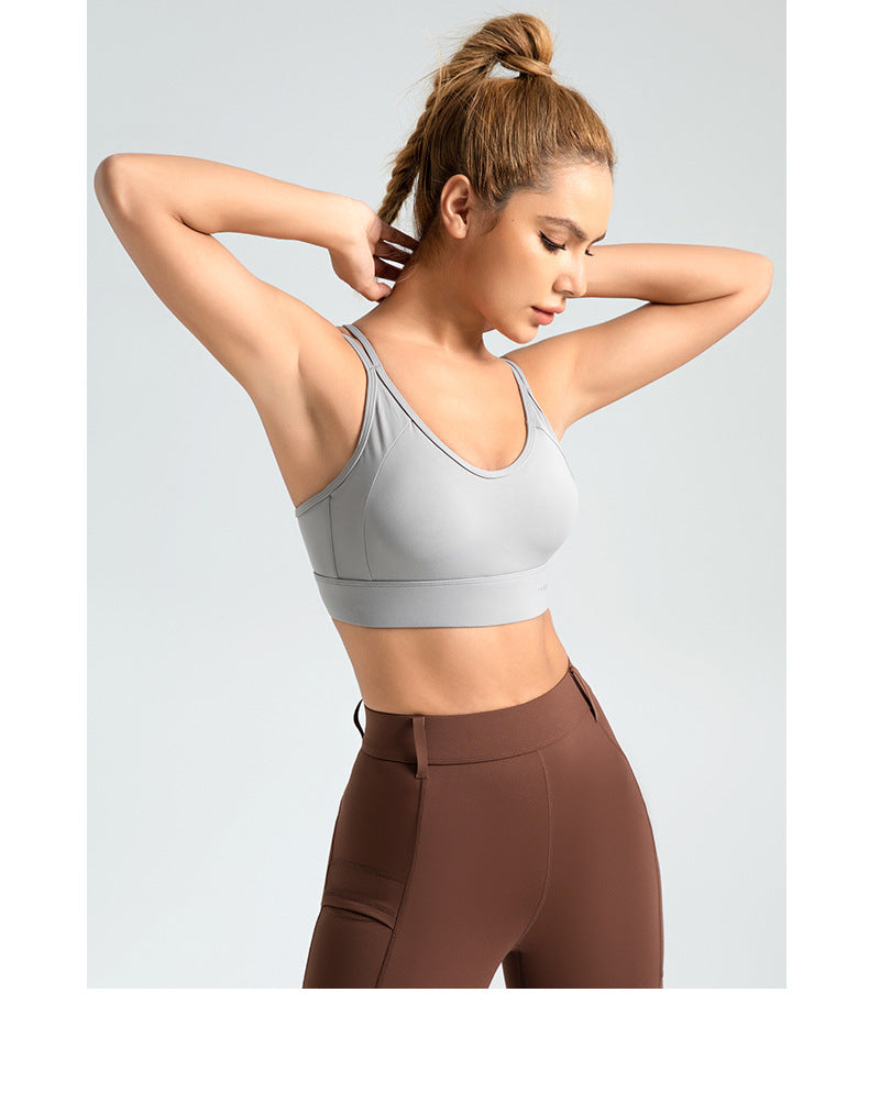 Women's Cross Beauty Back Exercise Double-shoulder Strap Rear Breasted Gathering Bra