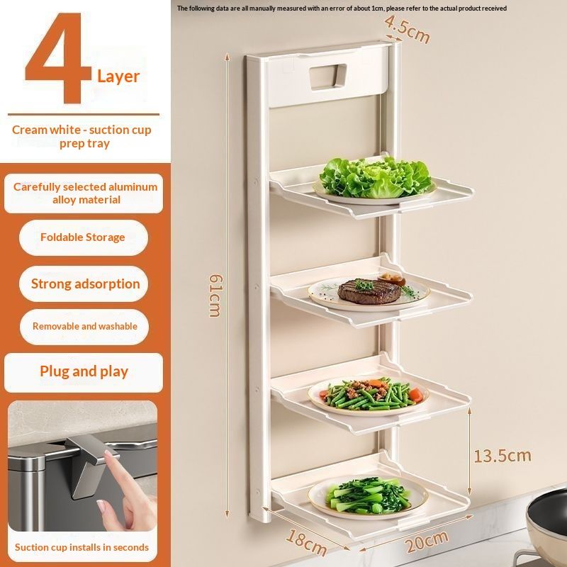 Kitchen Suction-cup Vegetable Prep Wall-mounted Multi-tier Foldable Storage Rack For Home Use