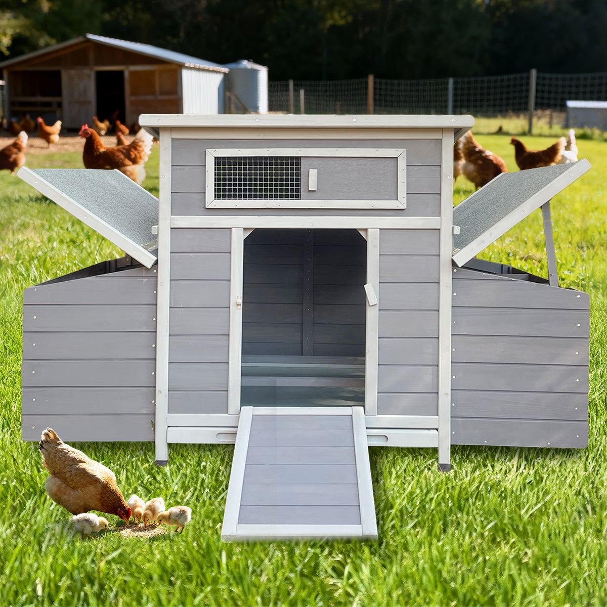 Prohibited Platform-Temu,Large Wooden Chicken Coop Outdoor Hen House Poultry Cage For Outdoor With 2 Sides Nesting Boxes