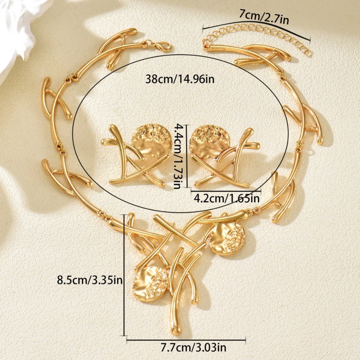 Hot Selling Cross-Border European Style Jewelry Set, Geometric Metal Slice Line Design Necklace & Matching Earrings, Versatile Premium Women Fashion Accessories