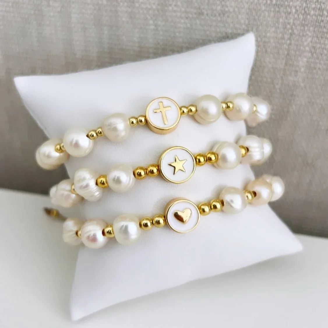 Baroque Natural Pearl Knitting Accessories All-match Beaded Cross Bracelet
