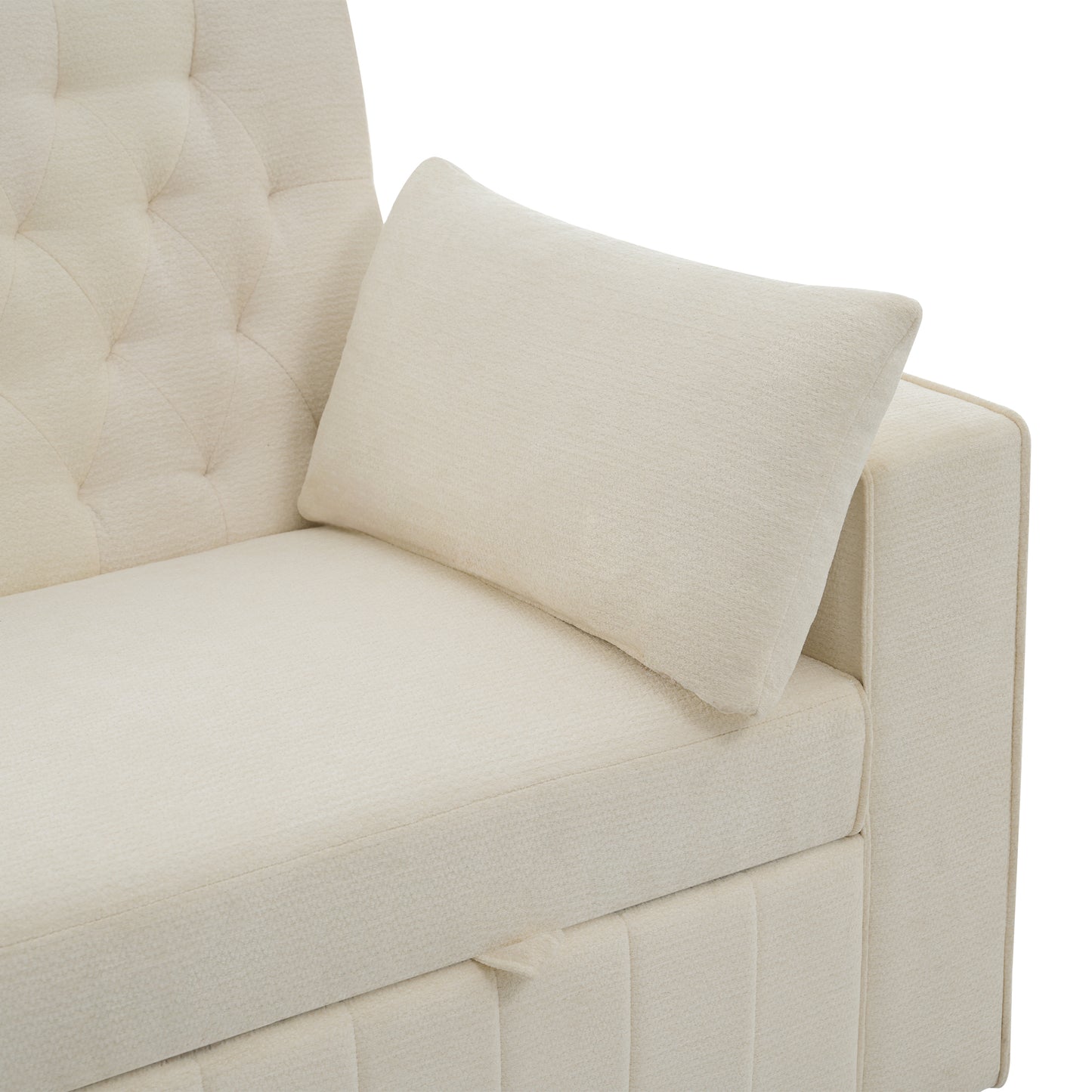Multifunctional Sofa Bed, Modern Folding Sofa With Storage And Sleeping Function, Cup Holder, USB Charging Port And Pillows, Space-Saving Couch For Living Room, Bedroom And Guest Room, Beige