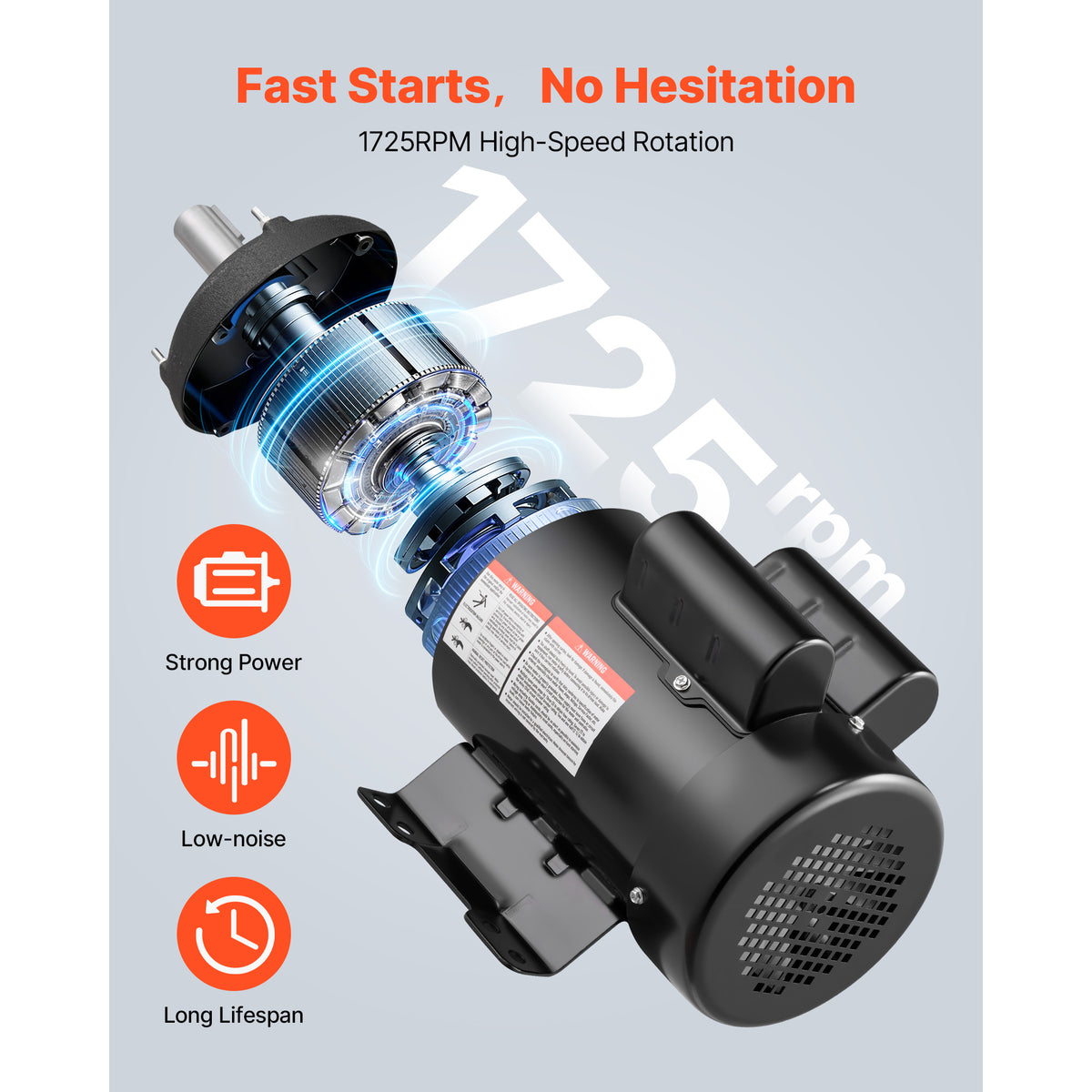 3 H P Electric Motor, 1750RPM Air Compressor Motor, CW CCW Rotation, 1.125 Inch Shaft Diameter, 2.75inch Shaft Length, 12N.m Torque, Single-Phase, TEFC Cooling, 230V, 184T Frame
