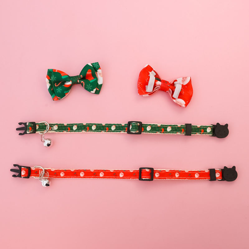 Christmas Holiday Pet Bow Ties, Collars, Dog Bows, Bells, Cat Necklaces, Anti-suffocation Safety Buckles