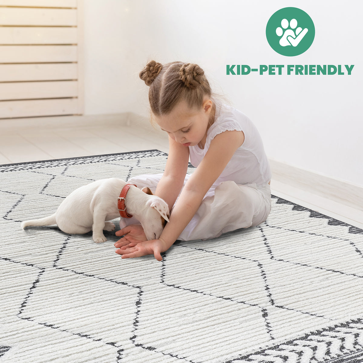 Step Collection High-Low Trellis Cream Anthracite Indoor Area Rug, 7'9''x10', Modern, Contemporary, Geometric, Bohemian, Bedroom, Kitchen, Living Room, Non Shedding Carpet
