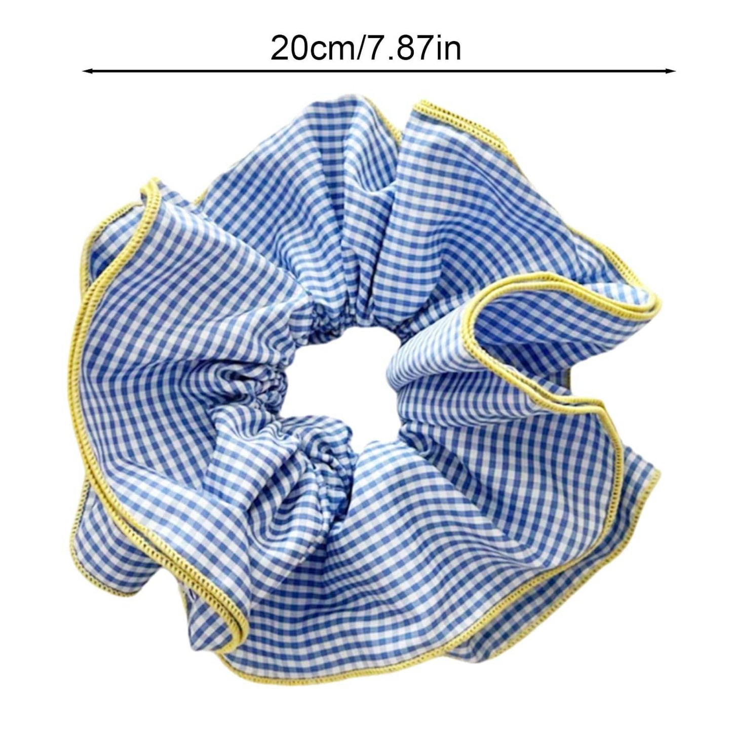Retro large intestine hair circle-plaid-blue-fabric-1 piece