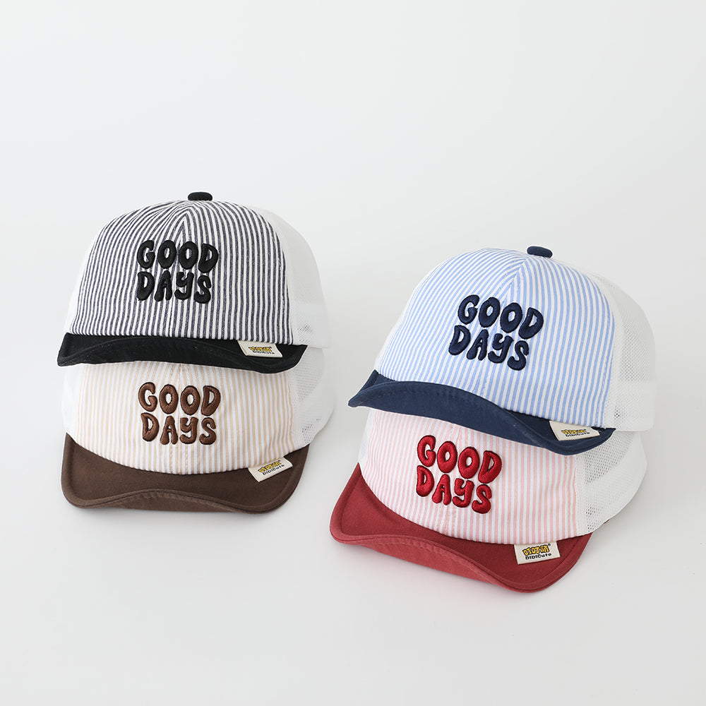 Summer Boys And Girls Striped Embroidered Letter Mesh Breathable Casual Sport Cap Suitable For Outdoor Daily Wear