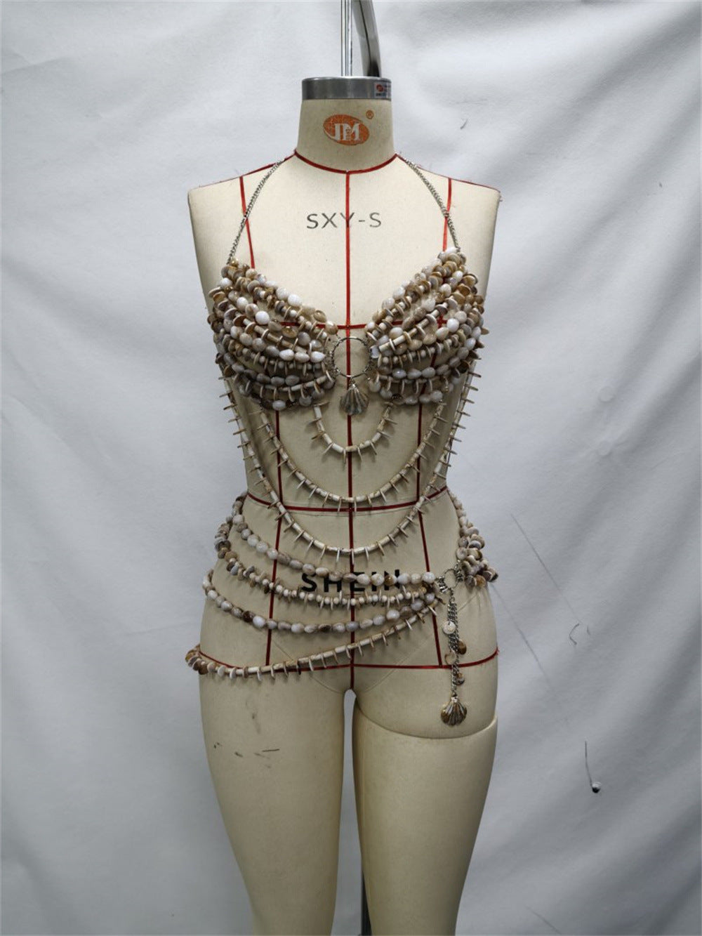 Beaded Bra Vest Halter-Neck Sexy Corset Body Chain 2-Piece Set