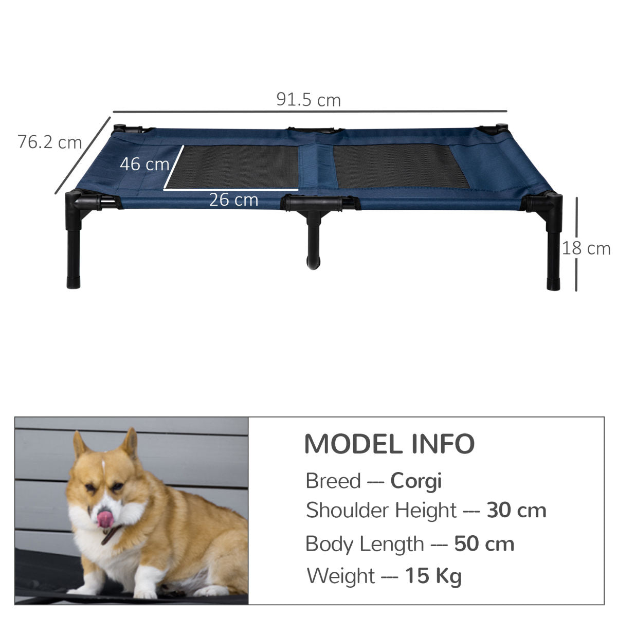 PawHut Raised Dog Bed Cat Elevated Lifted Puppy Pet Elevated Cot Portable Camping Basket?Blue (Large)