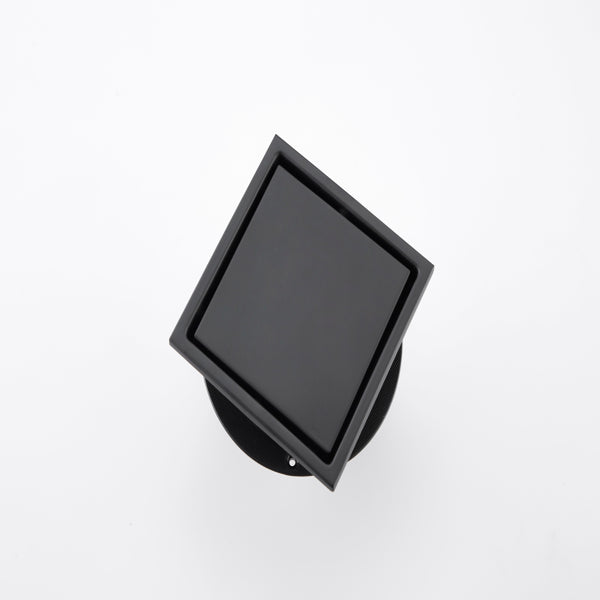 6 Inch Square Shower Drain With 2-in-1 Flat & Tile Insert Removable Cover, 304 Stainless Steel With Flange And Hair Strainer, Matte Black