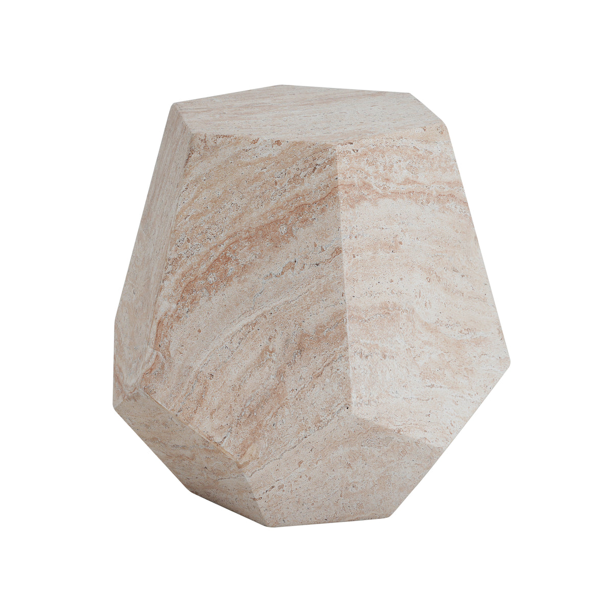 Outdoor Indoor Lightweight Concrete Side Table,Hexagonal Round Travertine Accent Table