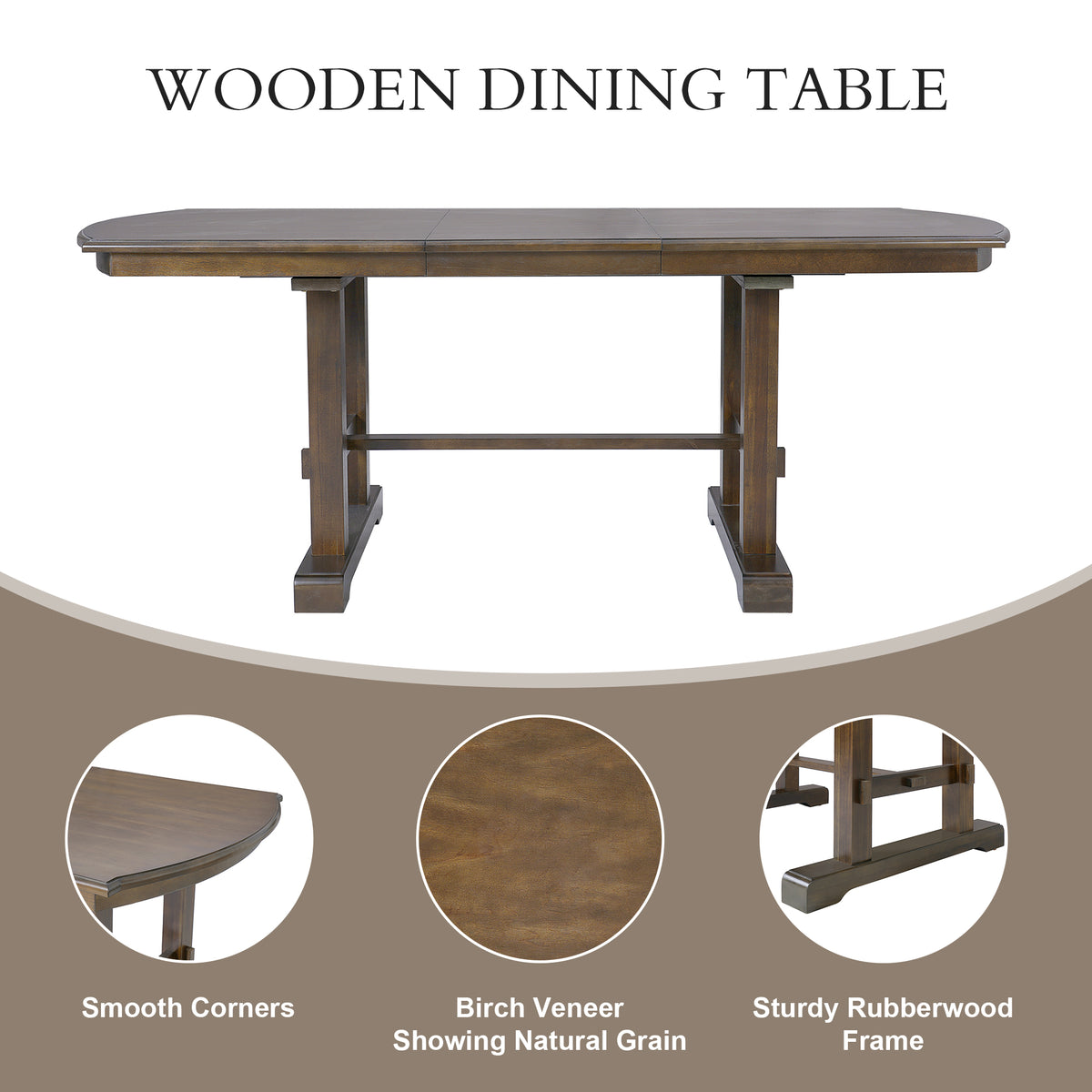 59 -77 Extendable Dining Table, Farmhouse Wooden Kitchen Table With Removable Leaf, Large Expanding Table For 4-8 Brown