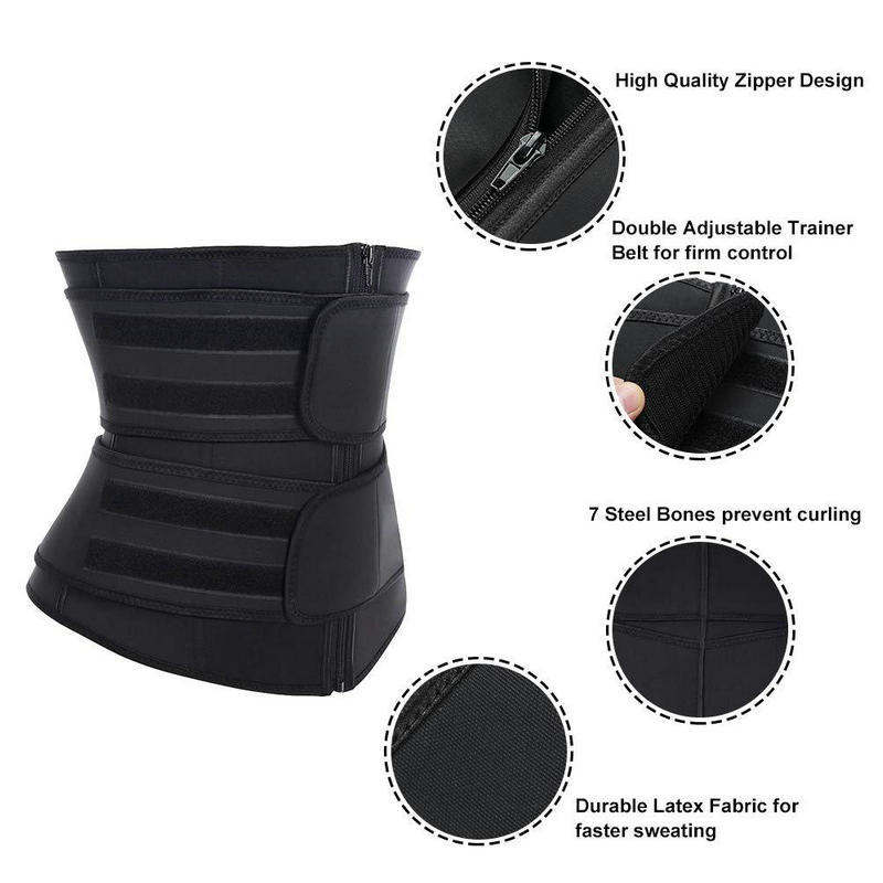 Zipper Double Belt Sauna Waist Trainer Postpartum Recovery Sweat Belt Tummy Control