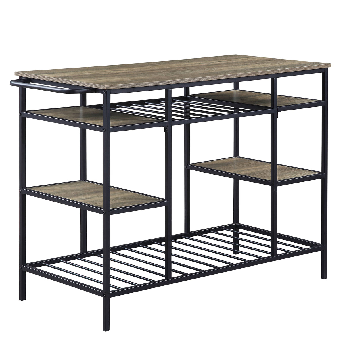 Lona Rustic Oak & Black Finish Kitchen Island