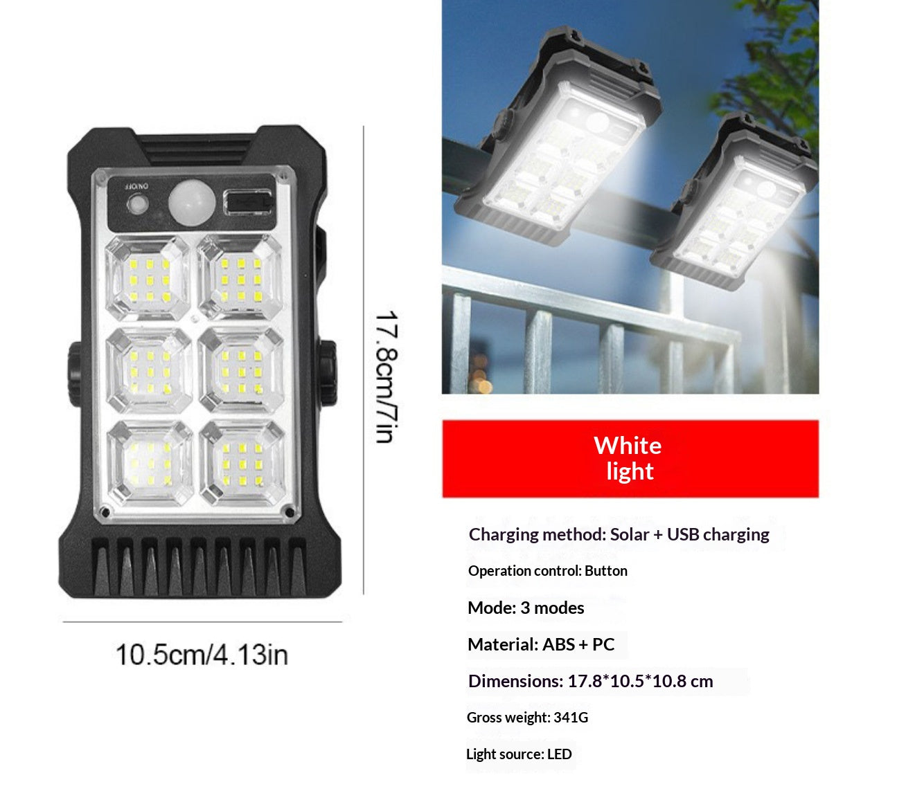 Portable Outdoor Patio Human-Body-Sensing Solar-Powered LED Wall Light