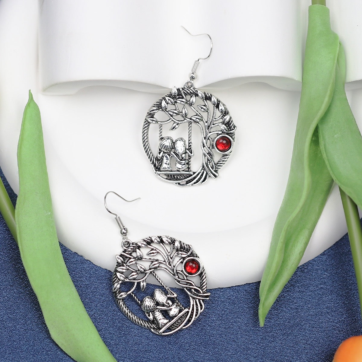 Bohemian Retro Earrings Women Leaf Faux Turquoise Teardrop Dangle Vintage Ethnic Gift