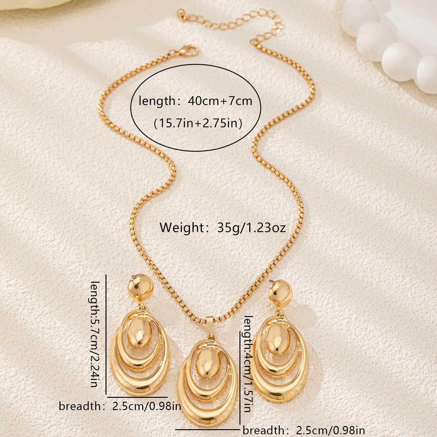 Cross-border European American Women Jewelry Set, Niche Geometric Water Drop & Circle Pendant Necklace With Matching Earrings, Versatile Fashion Accessories For Ladies