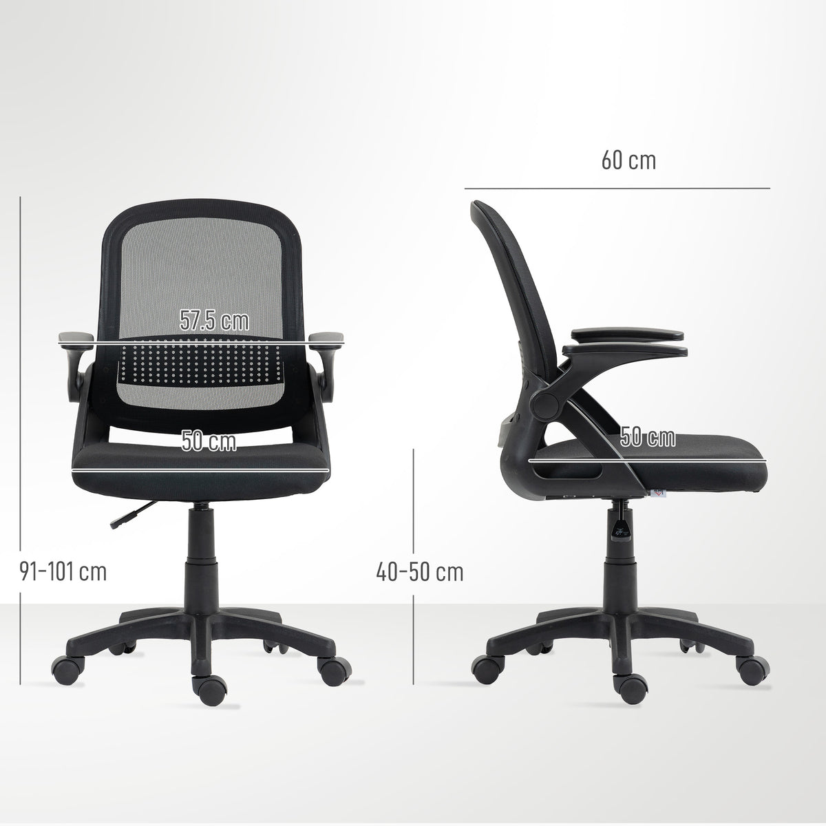 Breathable Mesh Office Chair, Ergonomic Swivel Computer Chair With Flip-up Armrests, Lumbar Back Support For Home/Office, Black