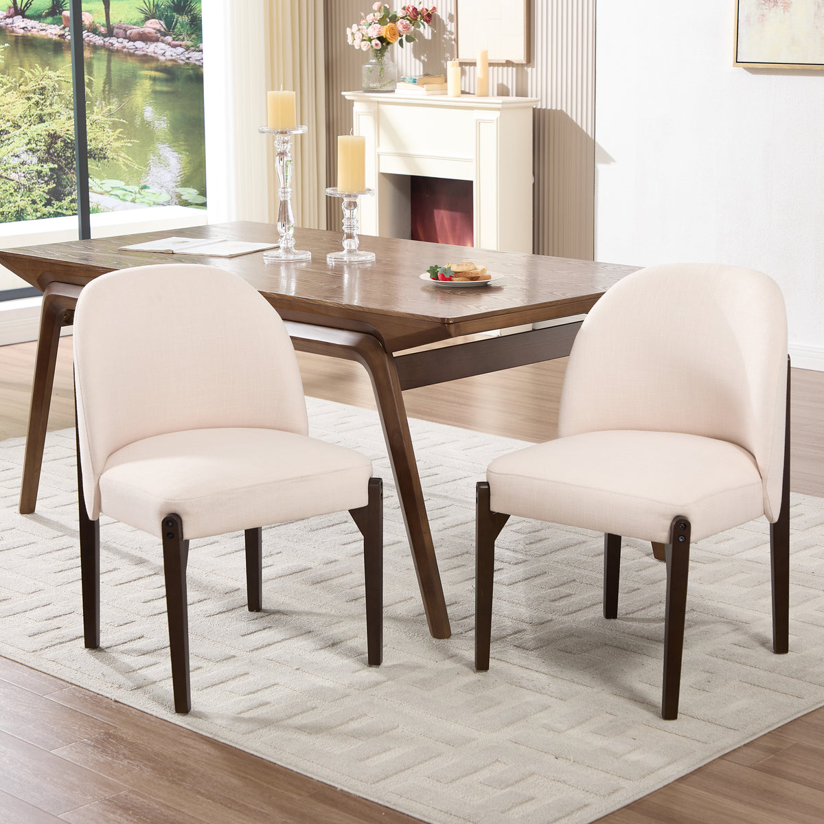 Wooden Dining Chairs Set Of 2, Modern Fabric Upholstered Dining Room Chair Kitchen Chairs, Farmhouse Dinner Chair For Kitchen Dining Room